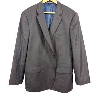 Tasso Elba 100% Wool Dark Brown Blue Pinstripe Suit Jacket Blazer 2 Button 48 R